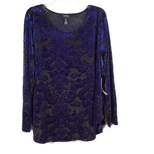 Karen Kane Burnout Top Women's Plus Size 3X Blue Black Velvet Textured Cocktail
